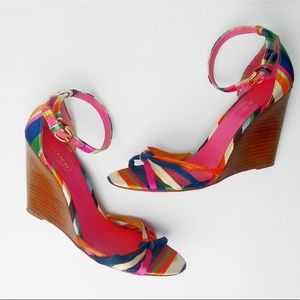 Coach Tabatha Striped Wedge Sandals Ankle Strap 6